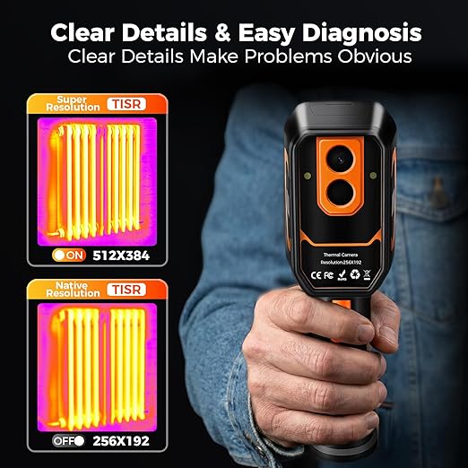 Handheld Dual Lens Thermal Imaging Camera with 2MP Visual Camera, 512×384 Super Resolution, -4°F~1022°F, PC 2D/3D Image Analysis for Hidden Water Leak Detection & Moisture Inspection