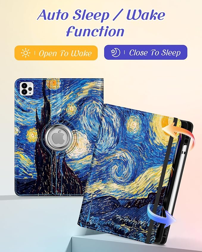 Kidcube for iPad Pro 13 Inch Case M4 2024 - Women Girls Kids Cute Rotating Stand Folio Cover with Pencil Holder & Card Slot Cool Unique Teens Design for iPad Pro 13 Inch Case 2024 (A2925 A2926 A3007)