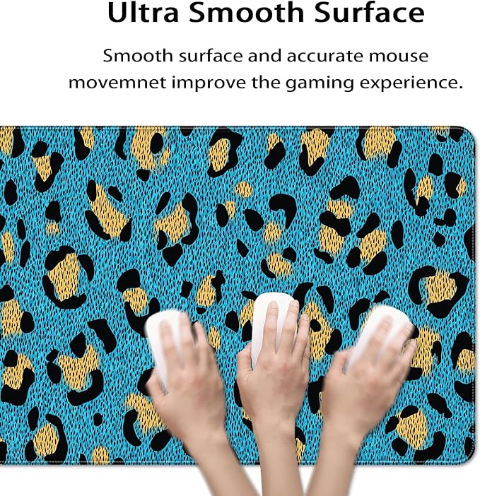 35.4 x 15.7 in, XXL Large Mouse Pad for Desk, Extended Keyboard Mouse Mat for Computer Office, Big Mouse pad with Stitched Edges, Gaming Pc-Leopard Print on Blue