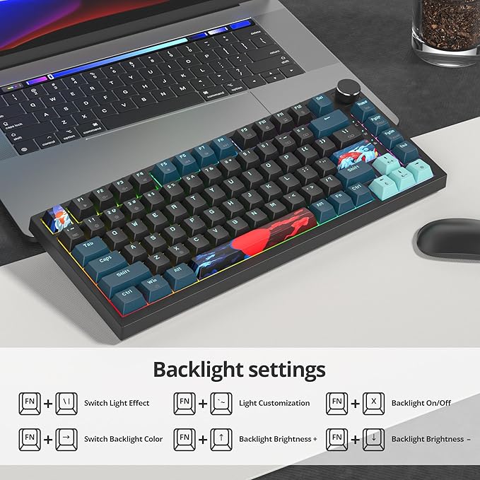 75% Mechanical Gaming Keyboard, Hot Swappable RGB Backlit Custom With Knob, Gasket Mount USB Wired, 82 Keys Black Blue Linear Red Switch (82 Black Blue)