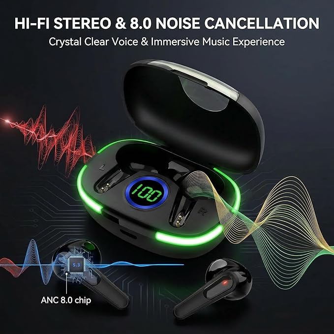 Wireless Bluetooth Earbuds, Bluetooth 5.3, 20-Hour Battery Life, Hi-Fi Stereo Sound, LED Digital Display, Waterproof Design, Suitable for Phones, Work, and Various scenarios.