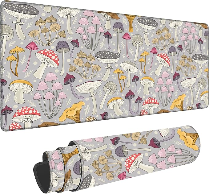 Gaming Desk Mat Large,Colorful Mushrooms Extended Mousepad,Non-Slip Rubber Mouse Pad Stitched Edges,Desktop Decorative Accessories for Home Office 31.5" x 15.7"
