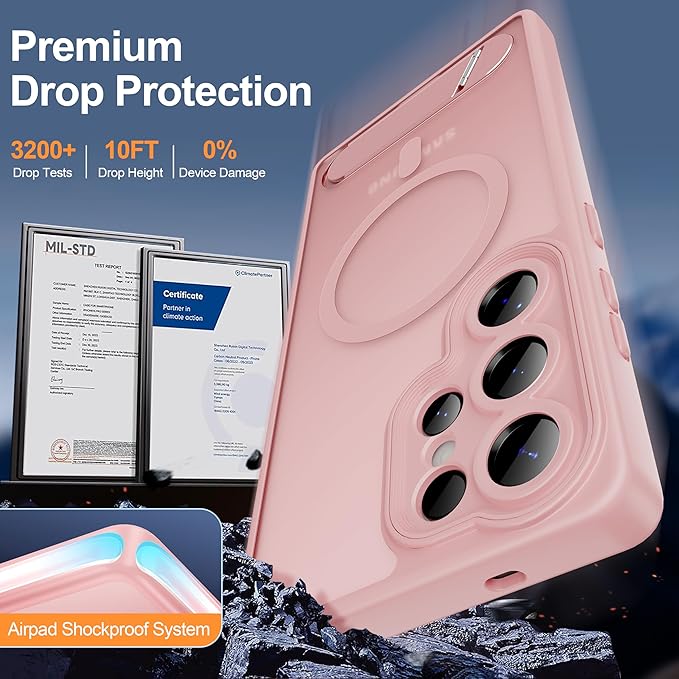 Magnetic for Samsung Galaxy S25 Ultra Case, [Compatible with MagSafe][Full Camera Protection][Built-in Invisible Kickstand] Translucent Matte Phone Case for S25 Ultra 6.9" - Pink