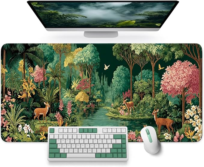 Large Mouse Pad for Desktop, Cute Desk Mat Pad Protector for Work & Gaming, Aesthetic Pretty Anti-Slip Laptop Blotter Cover for Office School Home Supplies, Enchanted Grove, 31.5" x 11.8"