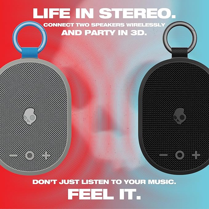 Skullcandy Kilo Wireless Bluetooth Speaker - IPX7 Waterproof Mini Bluetooth Speaker with 24 Hour Battery, Downward Firing Passive Radiator, and True Wireless Pairing - Perfect for Outdoor (Grey)