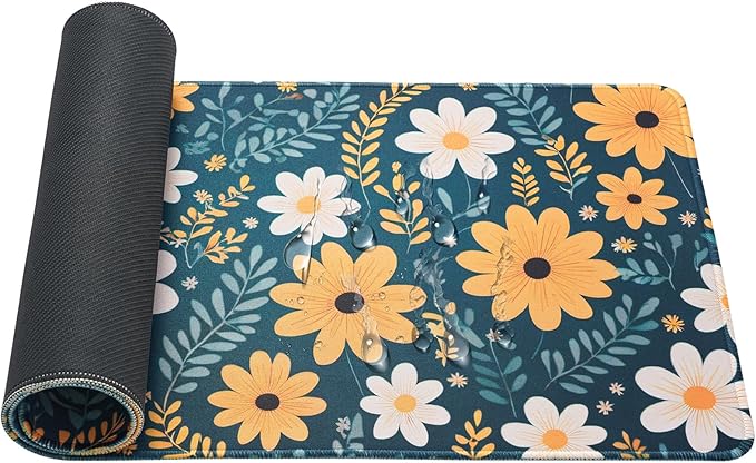 Yellow Flowers Mouse Pad,Large Mouse Pad, Soft Rubber Base, Non-Slip Surface,31.5x11.8x0.12inch Long Computer Keyboard Mouse Mat,Office Desk Mat,Gaming Mousepad