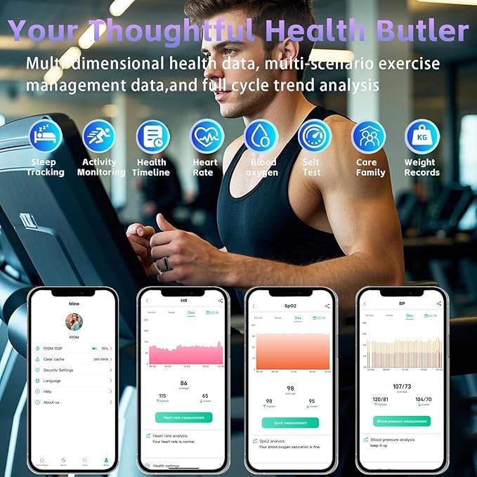 Smart Ring for Men Women – Fitness Tracker Ring with Sleep Monitoring, Heart Rate, SpO2, Blood Pressure, Step & Calorie Counter, No Subscription Fee, iOS & Android Compatible (Black, 14)