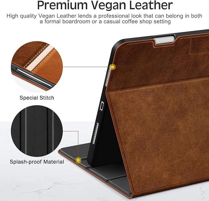 KingBlanc Case for iPad Air 13-inch M4/M3/M2 (2026/2025/2024) with Pencil Holder, Vegan Leather Cover, Auto Wake/Sleep, Multi-Angle Stand for Viewing & Drawing, Pencil Pro & USB-C Compatible, Brown