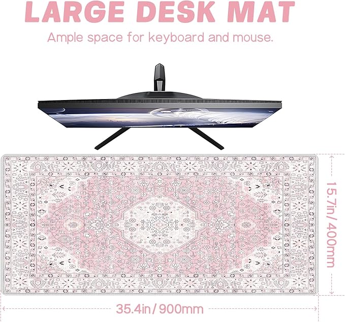 Baziabbo Pink Desk Mat,XXL Extended Large Mouse Pad,Durable Gaming Mousepad with Stitched Edge,Non-Slip Rubber Base Keyboard Desk Pads for Work Home Game