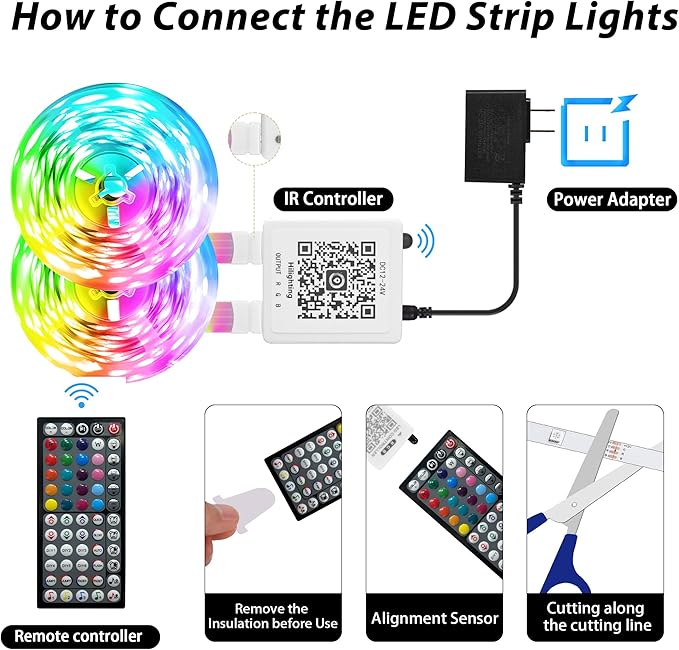 Ledagic Led Lights for Bedroom 200 ft (2 Rolls of 100ft), Music Sync RGB Led Strip Lights with Remote App Control, Color Changing Led Lights for Room Home Kitchen Party Decor