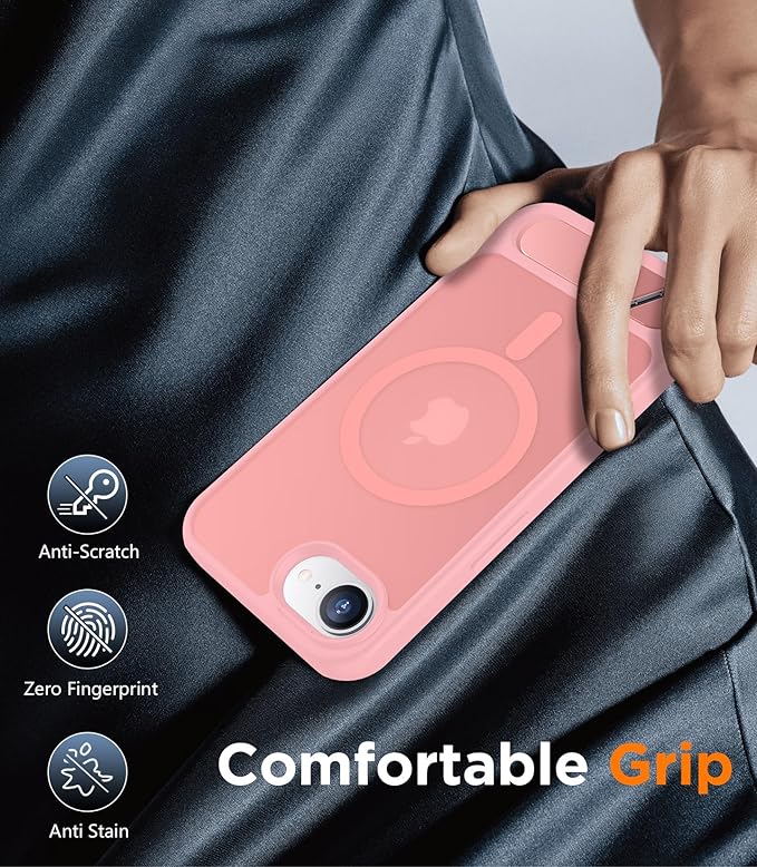 Magnetic Compatible with iPhone 16E Case, [Built-in Invisible Kickstand][Compatible with MagSafe][Military Grade Shockproof] Slim Translucent Matte Case for iPhone 16E 6.1" 2025