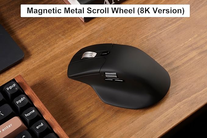 Keychron M6 Wireless All Silent Gaming Optical Mouse, 8000Hz Tri-Mode 2.4 GHz/Bluetooth 5.3/Wired, PixArt 3950 Sensor, 30000 DPI, Magnetic Metal Scroll Wheel for Windows PC/Mac - Black
