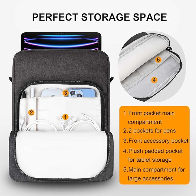 Tablet Sleeve Bag for 13 inch iPad Air (M4/M3/M2) 2026, 13 inch iPad Pro (M5/M4), 12.9" iPad Pro (6th/5th/4th/3rd Gen), Galaxy Tab S10+ S9+ with Magic Keyboard, Protective iPad Case Bag, Black