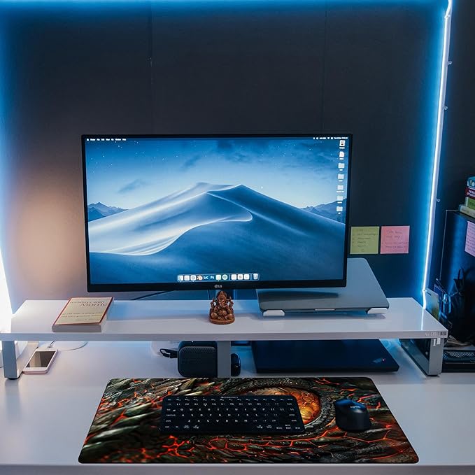 Desk Pad, Fire Dragon Eyes Gaming Mouse Pad, 31.5"x15.7" Extended Big Computer Keyboard Mouse Mat with Non-Slip Base and Stitched Edge
