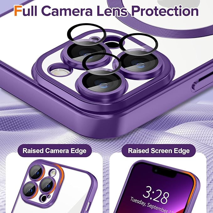 Hython Magnetic Clear for iPhone 13 Pro Max Case with Camera Lens Protector [Compatible with MagSafe] Plating Edge Slim Soft TPU Cover Protective Phone Case for iPhone 13 Pro Max 6.7", Matte Purple