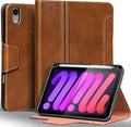 Gexmil Premium Leather Case for iPad mini 7 (A17 Pro) 2024 / iPad mini 6 Generation 2021 8.3 Inch,Pencil Holder, Magnetic Closure,Shockproof Cowhide Cover,Adjustable Stand,Yellow Brown