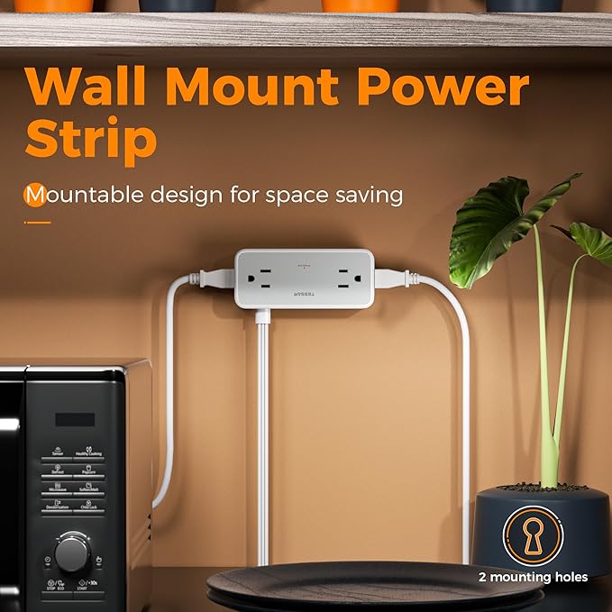 TESSAN Flat Plug Extension Cord 5 FT, Surge Protector Power Strip with 4 AC Outlets 2 USB C and 1 USB A Ports, 900 Joules Protection, Multiple Wall Outlet Extender Suitable for Office Dorm, Grey