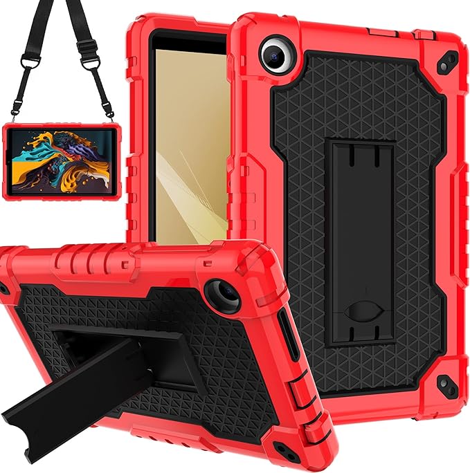 Case for for AT&T Amigo Jr. Tab 8 inch Tablet 9136K - [Built-in Kickstand] Anti Slip Kids Friendly Shockproof Silicone Protective Cover (Red/Black)