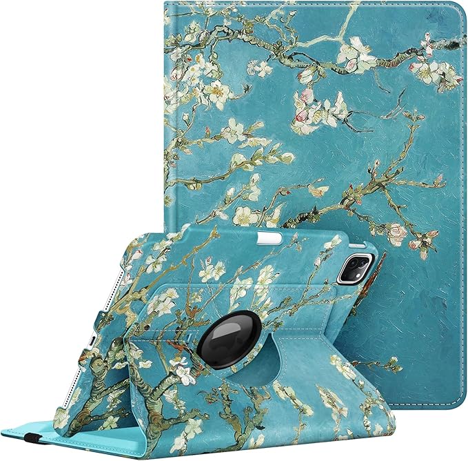 Fintie Rotating Case for iPad Pro 11-inch (4th / 3rd Generation) 2022/2021-360 Degree Swiveling Stand Cover w/Pencil Holder, Auto Sleep/Wake, Also Fit iPad Pro 11" 2nd/1st Gen, Blossom