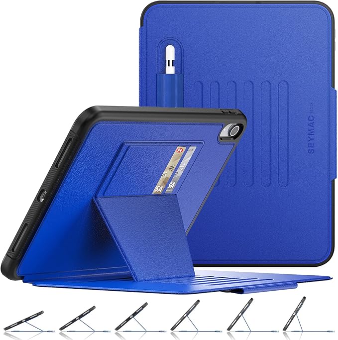 SEYMAC stock Case for iPad (A16) 11th/10th Generation 11''/10.9'', Strong Magnetic Auto Sleep Shockproof Case with Absorbing Multi-Angles Stand, Pen Holder, Card Slot (Blue)