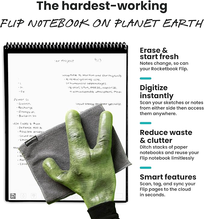 Rocketbook Flip - with 1 Pilot Frixion Pen & 1 Microfiber Cloth Included - Gray Cover, Letter Size (8.5" x 11")