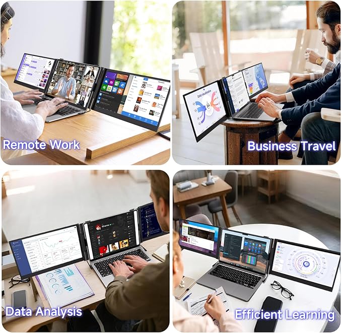 Triple Laptop Screen Extender, 2.2lb 14" FHD Ultra-Light Multiple Laptop Monitor Extender, Ultra-Thin Portable Monitors Attachable for 13.3-17" Laptops, Triple Screen Extender for Windows/Mac/Chrome