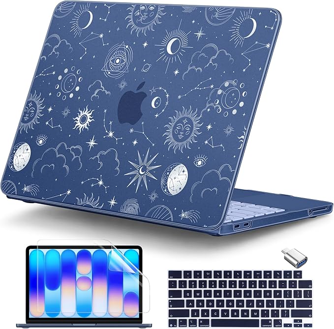 DONGKE for MacBook Neo 13 inch Case 2026 (Model A3404), Artistic Sun Pattern Ultra Slim Frosted Matte Hard Shell, Anti-Scratch & Fingerprint Resistant Cover - Sun & Moon