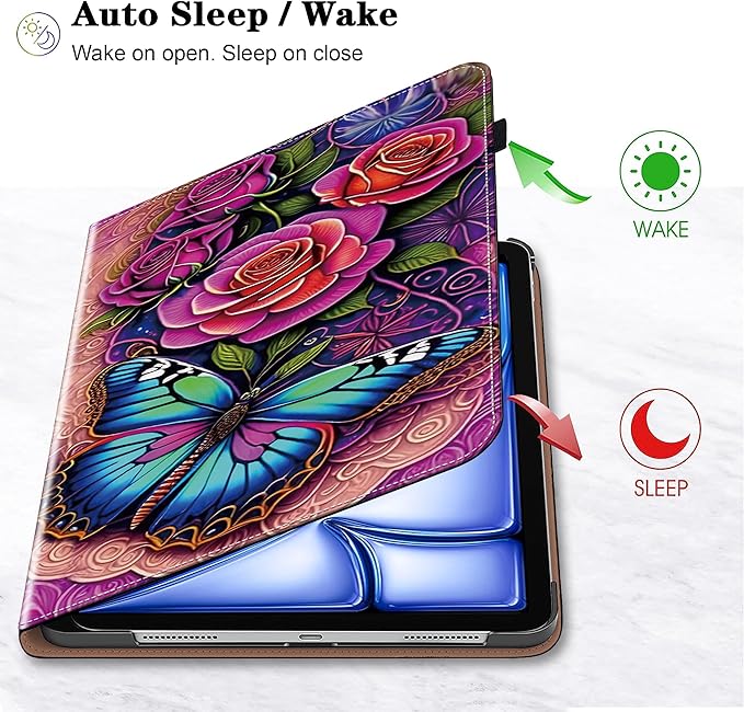 Compatible with iPad Air 11 Inch Case 8th/7th/6th Generation (M4/M3/M2) 2026/2025/2024, for iPad Air 5th/4th Generation Case 10.9 Inch 2022/2020 with Pencil Holder - Colorful Butterfly