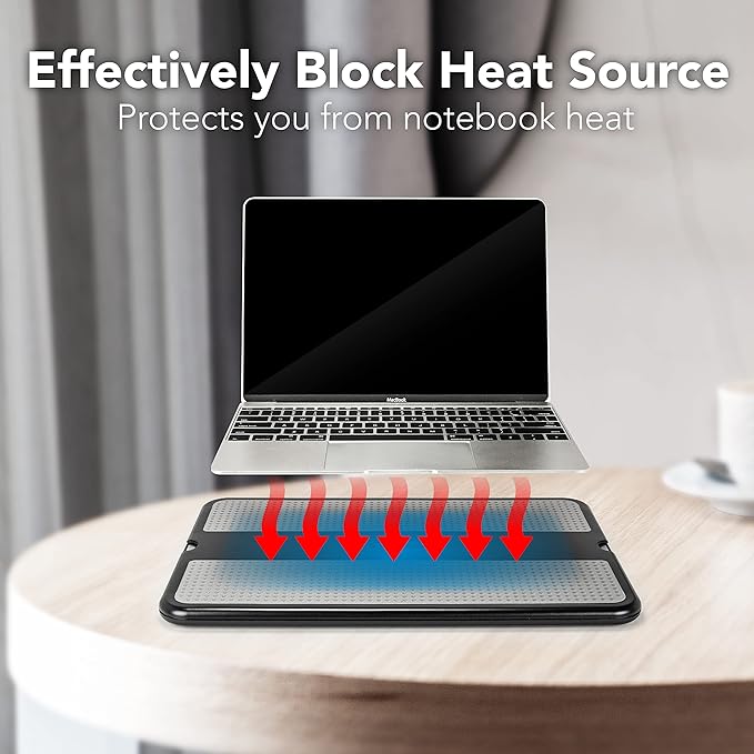 EHO Laptop Lap Pad - Laptop Stand Pad w Retractable Mouse Pad Tray, Anti-Slip Heat Shield Tablet Notebook Computer Stand Table w/Sturdy Stable Cooler Work Surface for Bed Sofa Couch or Travel