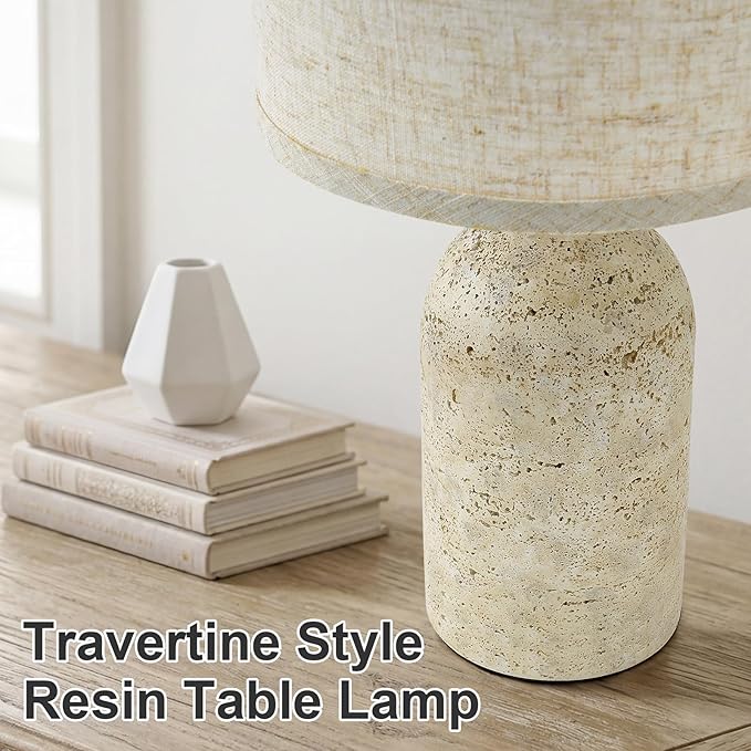GyroVu Table Lamps Set of 2, Stone-Like Resin Bedside Lamps for Living Room Bedroom, 18" Modern End Table Desk Lamp for Nightstand, Entryway, Home Office