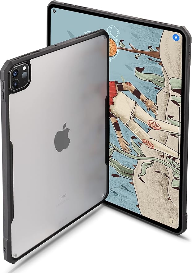 TineeOwl iPad Pro 11 inch Case 2022, 2021, 2020 & 2018 (4th, 3rd, 2nd & 1st Generation) Ultra Thin Matte Clear, Supports Apple Pencil Wireless Charging, Absorbs Shock (Black/Matte Back)