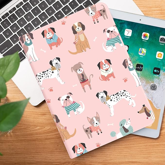 iPad Air 2/1 Case, iPad 5th/6th Generation 9.7 Case, Auto Wake/Sleep Multi-Angle Viewing Shockproof Protective Cover, Pink Dog