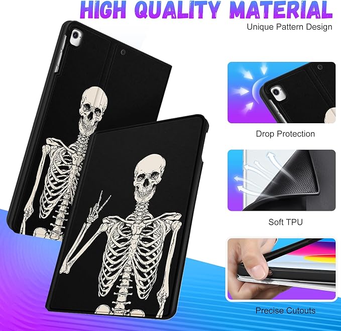 Uppuppy for iPad 5th/6th Generation Case, for Apple iPad Air 1st/2nd Gen, for Pad Pro 9.7 Inch Case Cute Kids Boy Women Teen Girls Folio Fun Funny Skeleton Design Cover for iPad 5/6, Air 1/2, Pro 9.7