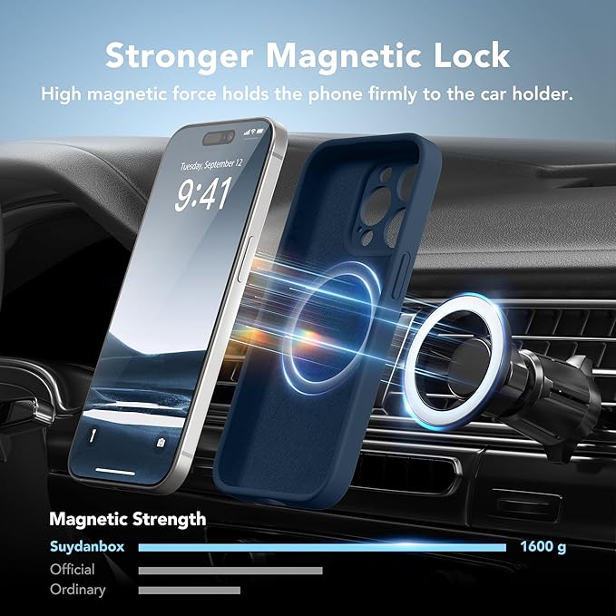 Magnetic for iPhone 15 Pro Max Case, Compatible with MagSafe, [Full Camera Protection][Screen Protector] Silicone Shockproof Protective Phone Case for iPhone 15 Pro Max 6.7", Cobalt Blue