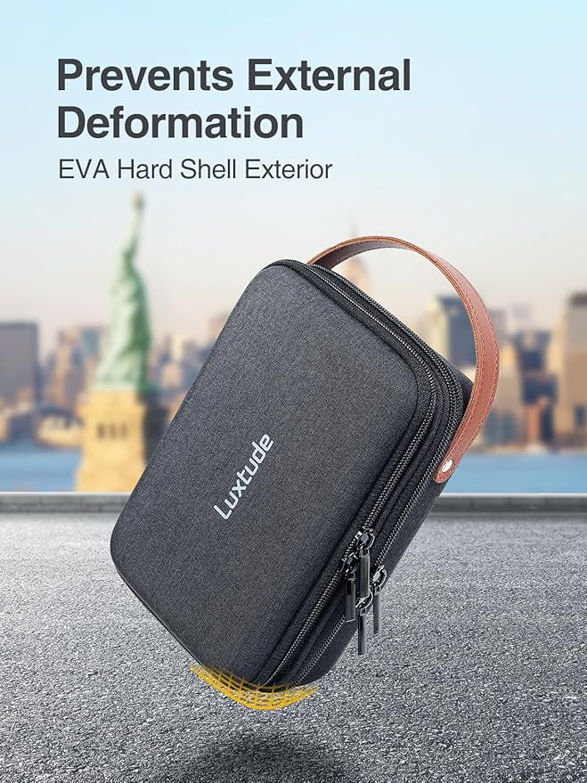 Luxtude Charger Organizer Travel Case, Double Layer Electronics Organizers, Hard Shell Zipper Case for Electronics, Travel Essentials, Black (External Size 8.5 x 5.9 x 3.1 Inch)