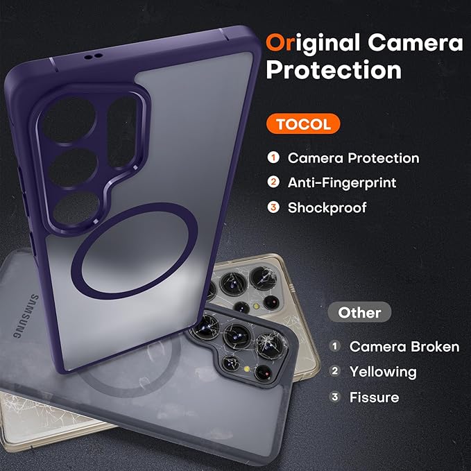 TOCOL Magnetic for Samsung Galaxy S25 Ultra Case, Upgraded Full Camera Protection, Compatible with Magsafe, Drop Protection Back Cover for Samsung Galaxy S25 Ultra 6.9-Inch (Midnight Purple)
