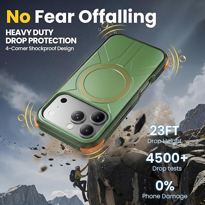 3 in 1 for Heavy Duty iPhone 17 Pro Max Case with Screen Protector & Camera Lens Protector ,7X Military-Grade Drop Protection ,Fits MagSafe ,Rugged & Slim shockproof Case for iPhone 17 Pro Max ,Green