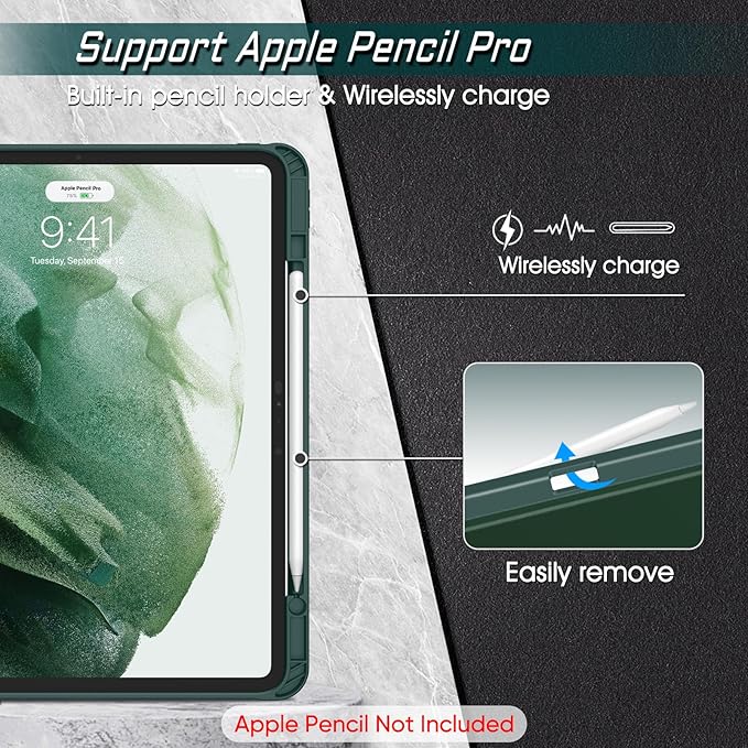 Fintie Magnetic Stand Case for iPad Pro 13-inch (M5) 2025 / (M4) 2024 - Multiple Angles Shockproof Rugged Soft TPU Cover with Pencil Holder, Auto Sleep/Wake, Green