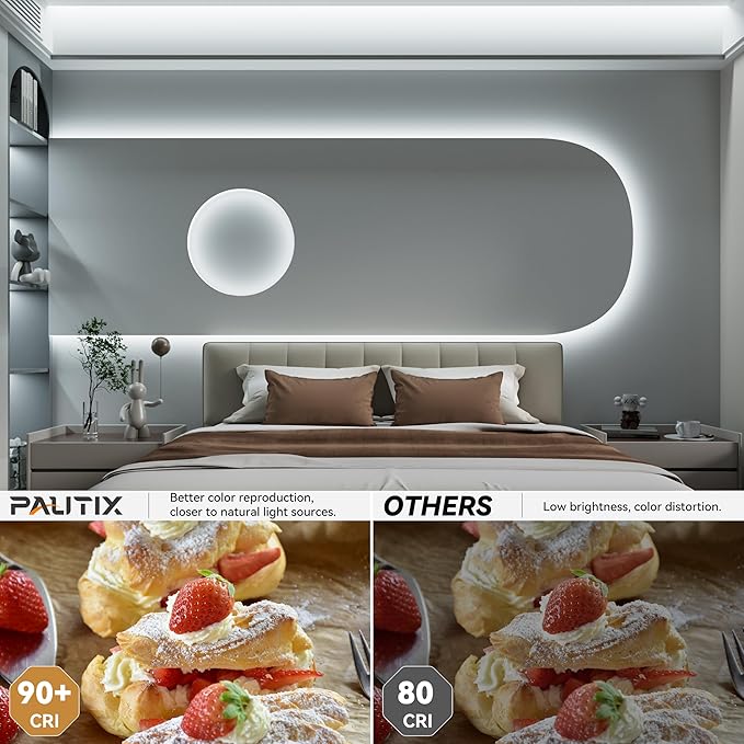 PAUTIX COB LED Strip Lights 48ft/15m Super Bright,504 LEDs/m Daylight White 6000K CRI90+ Flexible LED Tape 24V for Cabinet Home DIY Lighting Projects with 2pcs COB Connector(Power Supply Not Included)