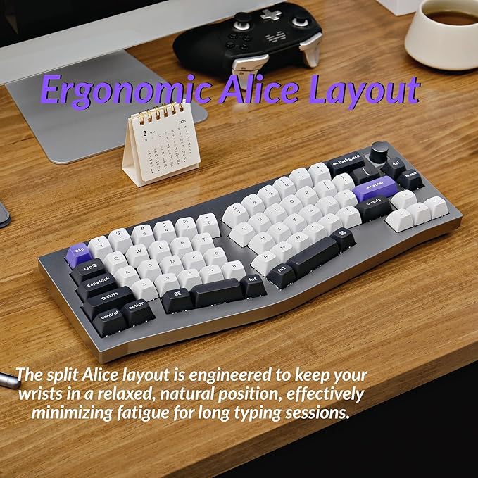 Keychron Q8 Pro Full-Metal Wireless Custom Mechanical Keyboard, 65% Alice Layout Bluetooth/Wired, QMK/VIA, Hot Swappable, 1000 Hz Polling Rate, RGB Backlit for Mac Windows Linux-Grey