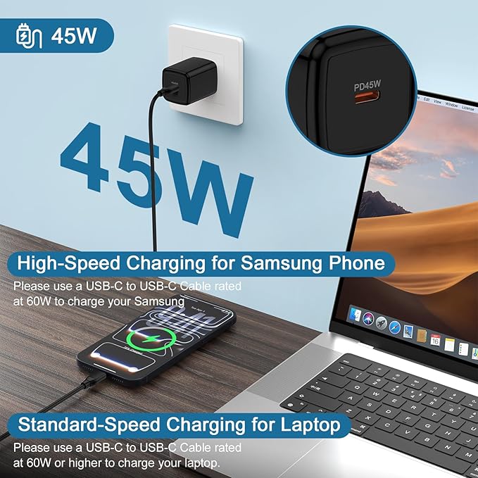 for Samsung S26 Charger Block 45W Fast Phone Charging Block, USB C Fast Wall Charger Android Charger for Samsung Galaxy S26 Ultra S26+ S26 A37 A57 S25 Ultra S25 FE Edge A17 A16 A36 A26 A56 A15 S24 S23