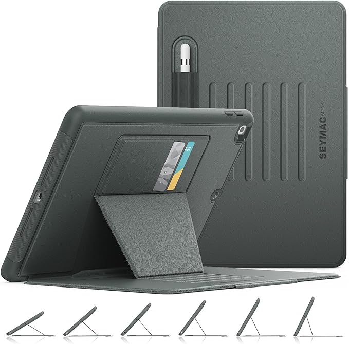 SEYMAC stock Case for iPad 9th/8th/7th Generation 10.2'', Strong Magnetic Auto Sleep Shockproof Case with Absorbing Multi-Angles Stand, Pen Holder, Card Slot (Gray)