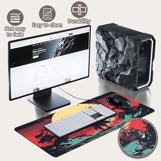 Gaming Mouse Pad - (31.5"×11.8") Japanese Samurai Large Mouse Pads for Desk - Desk Mat for Keyboard and Mouse with Non-Slip Base, Desks Pad Matfor Game/Office & Home