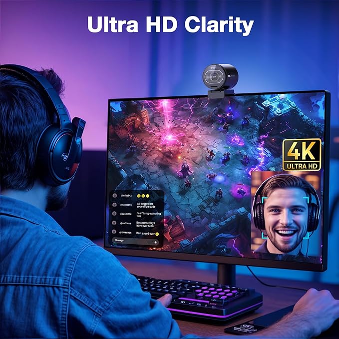 EMEET S600 4K Webcam with Tripod for Streaming - Sony 1/2.55'' Sensor, PDAF Autofocus, 1080P@60FPS, 2 Noise Reduction Mics, Built-in Privacy Cover, 73° FOV, Streaming Webcam for Product/Game/Beauty