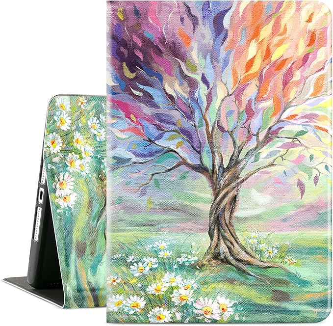 for iPad 9th Generation Case, iPad 8th Generation case, ipad 7th Generation case, for iPad Cases 9th Generation 10.2 inch Multi-Angle View with Adjustable Stand Auto Wake Sleep, Oil Painting Tree