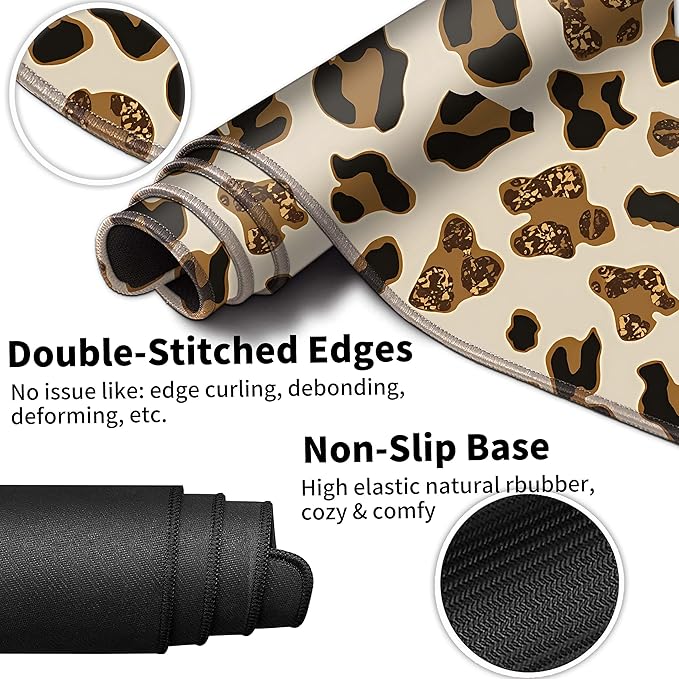 Leopard Large Gaming Mouse Pad Set of 4 for Women 35.4 x 15.7 with Keyboard Wrist Rest, Wrist Support, Coaster, Memory Foam Smooth Desk Mat Mousepad for Home Office School