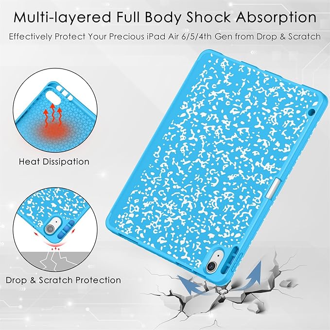 Soke Case for New iPad Air 11 Inch (M4/M3/M2, 2026-2024), iPad Air 5th/4th Generation 10.9 Inch (2020-2022) with Pencil Holder, Soft TPU Back Cover & Auto Sleep/Wake, Book Blue