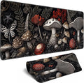 Mushroom Mouse Pad Gaming Desk Pad Ferns XL Large Mat Black Long Extended Mousepad Non-Slip Rubber Mice Pads Stitched Edges Thin Pad (31.5x11.8 Inch)