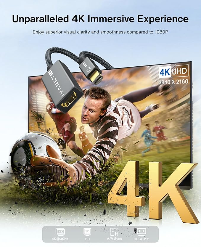 IVANKY 4K Mini DisplayPort to HDMI Adapter, 4K@30Hz Mini DP to HDMI Adapter, Gold-Plated/Braided Thunderbolt 2 to HDMI Compatible with MacBook Air/Pro, Microsoft Surface Pro/Dock, Monitor, Projector