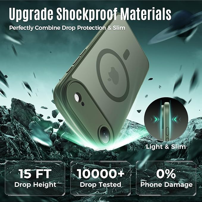 Symcele Designed for iPhone Air Case, Compatible with MagSafe, [Camera Protection] [15FT Military Drop Protection] Shockproof Translucent Matte Anti-Slip Thin Slim Phone Case, 6.5", Alpine Green